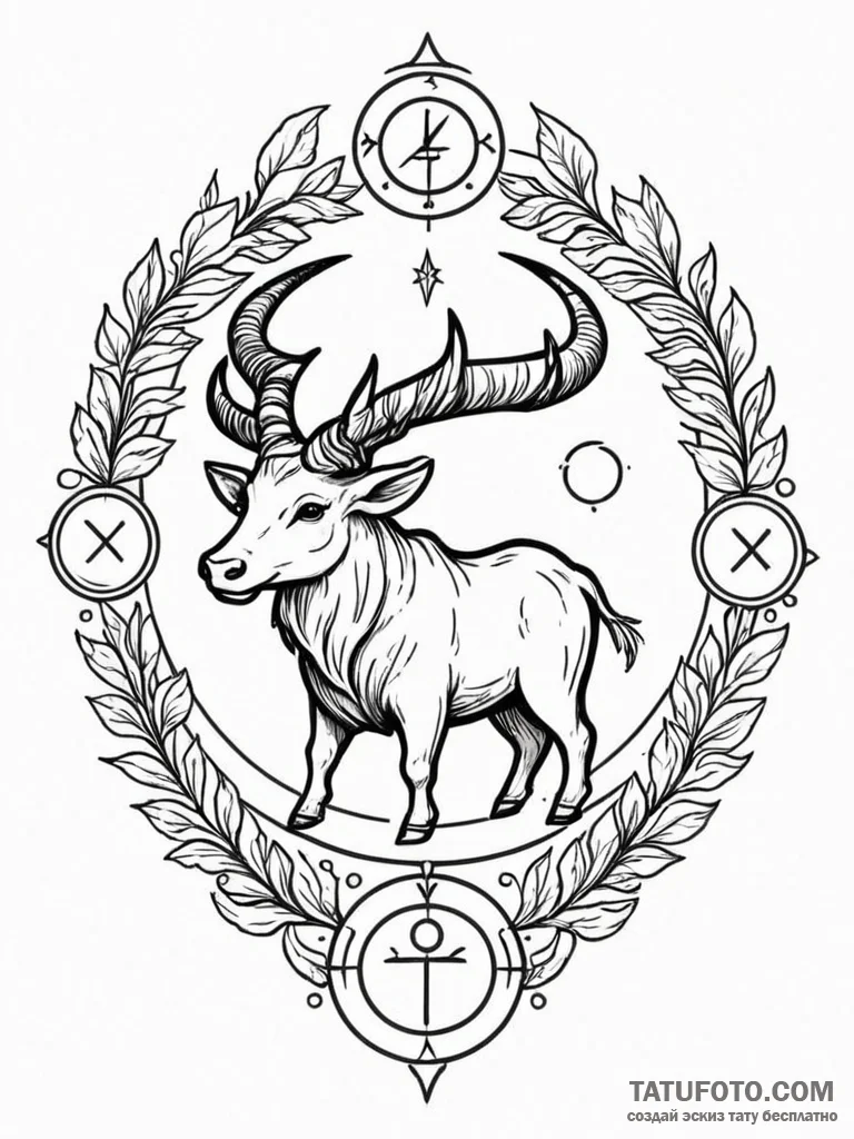 Tattoo sketch a zodiac glyph incorporated int... - эскиз тату (№1751145013_0, 28.06.2025 21:10) — Tatufoto.com