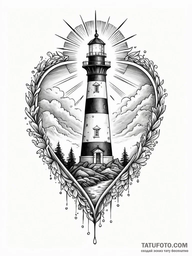 Tattoo design a lighthouse whose light beam f... - эскиз тату (№1751145454_0, 28.06.2025 21:17) — Tatufoto.com