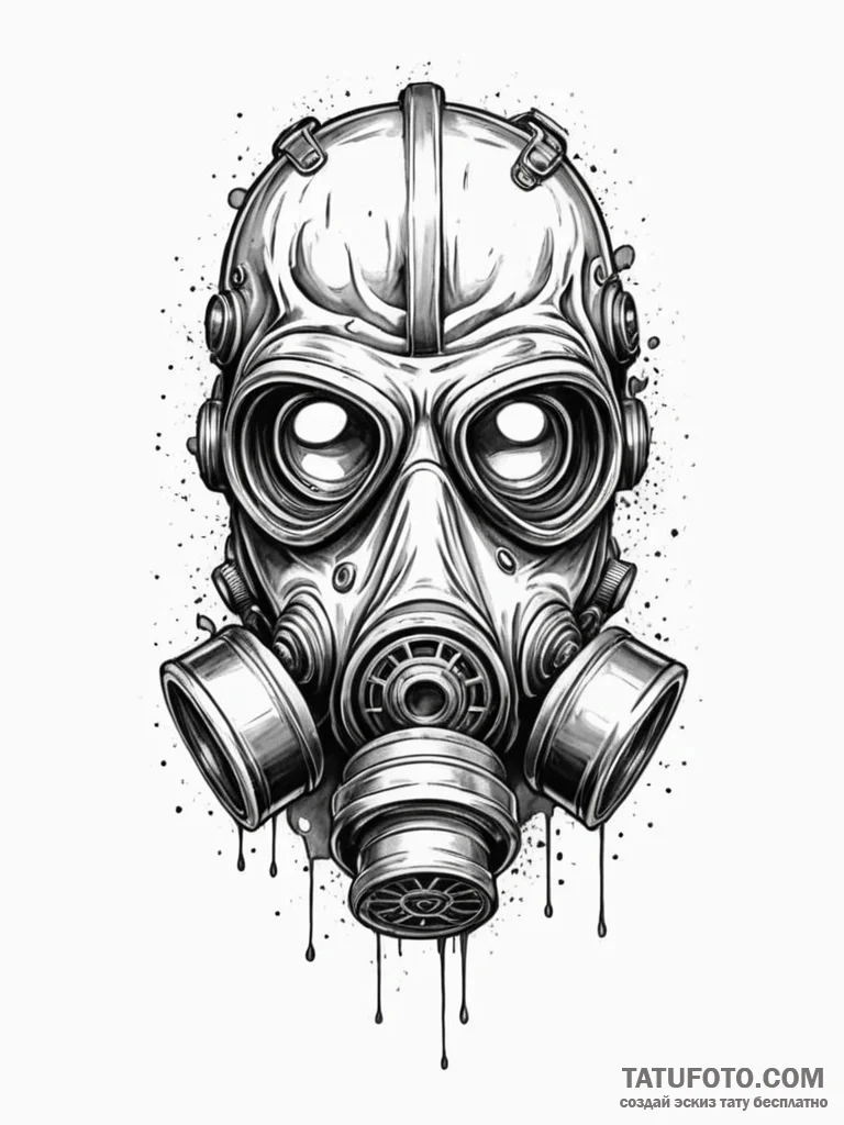 Tattoo sketch a stylized gas mask with a sing... - эскиз тату (№1751145988_0, 28.06.2025 21:26) — Tatufoto.com