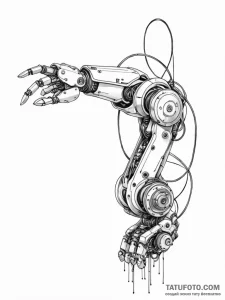 Tattoo sketch a robotic arm with exposed wire... - эскиз тату (№1751146162_0, 28.06.2025 21:29) — Tatufoto.com