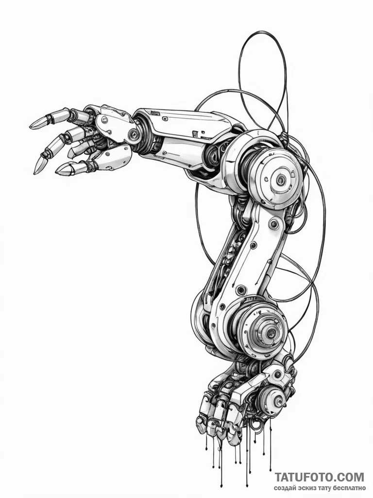 Tattoo sketch a robotic arm with exposed wire... - эскиз тату (№1751146162_0, 28.06.2025 21:29) — Tatufoto.com