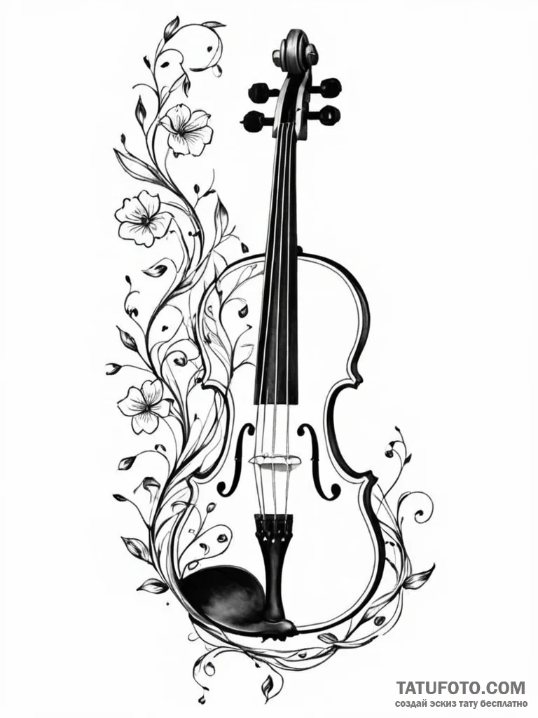 Tattoo sketch a violin whose strings turn int... - эскиз тату (№1751147338_0, 28.06.2025 21:48) — Tatufoto.com