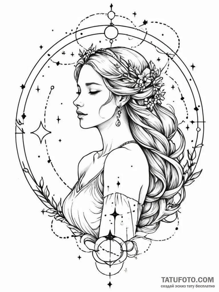 Tattoo design a virgo constellation, with sta... - эскиз тату (№1751147489_0, 28.06.2025 21:51) — Tatufoto.com