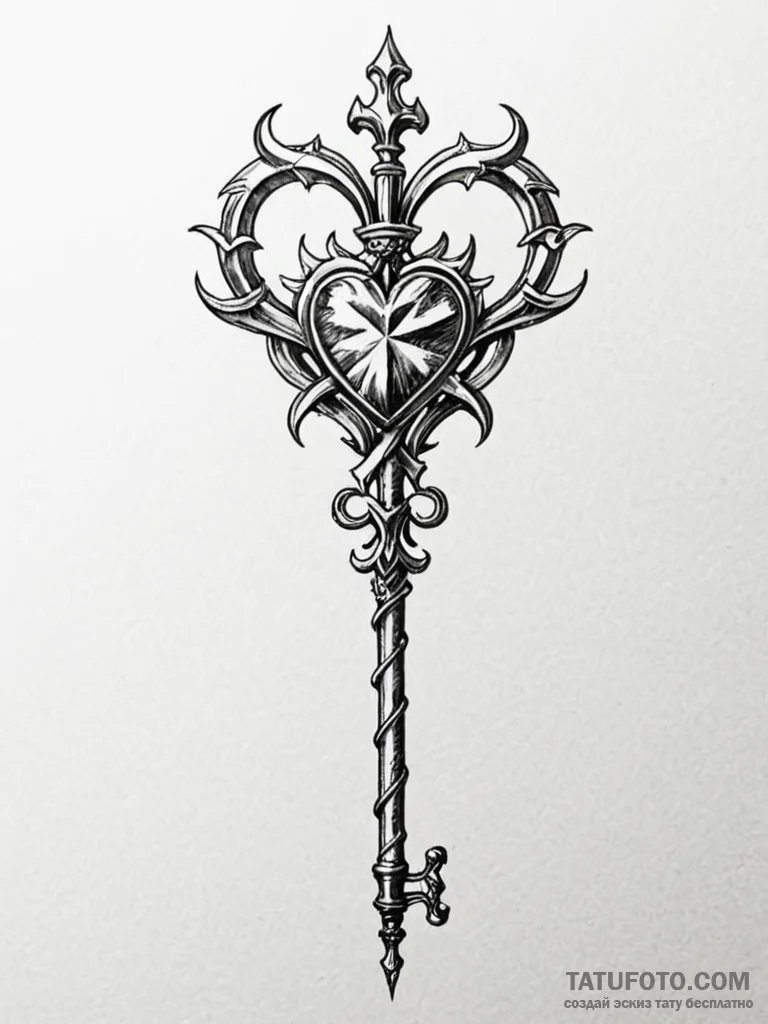 Tattoo design a scepter with a heart at its t... - эскиз тату (№1751148736_0, 28.06.2025 22:12) — Tatufoto.com