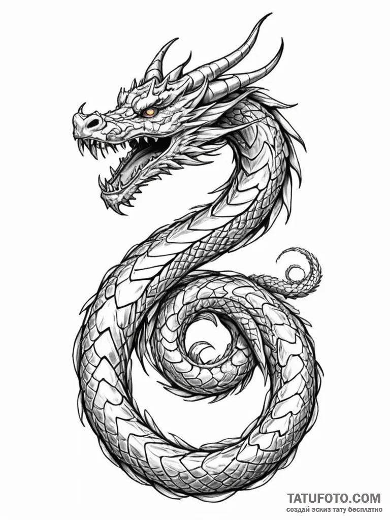 Tattoo design a coiled serpent or dragon, rep... - эскиз тату (№1751148819_0, 28.06.2025 22:13) — Tatufoto.com