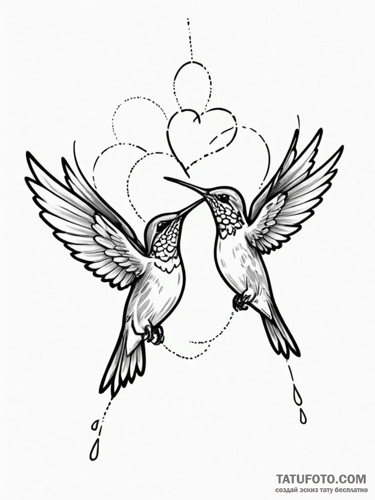 Tattoo sketch a pair of hummingbirds, symboli... - эскиз тату (№1751148963_0, 28.06.2025 22:16) — Tatufoto.com
