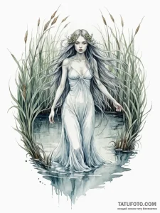 An ethereal watercolor tattoo sketch of a rus... - эскиз тату (№1751149042_0, 28.06.2025 22:17) — Tatufoto.com