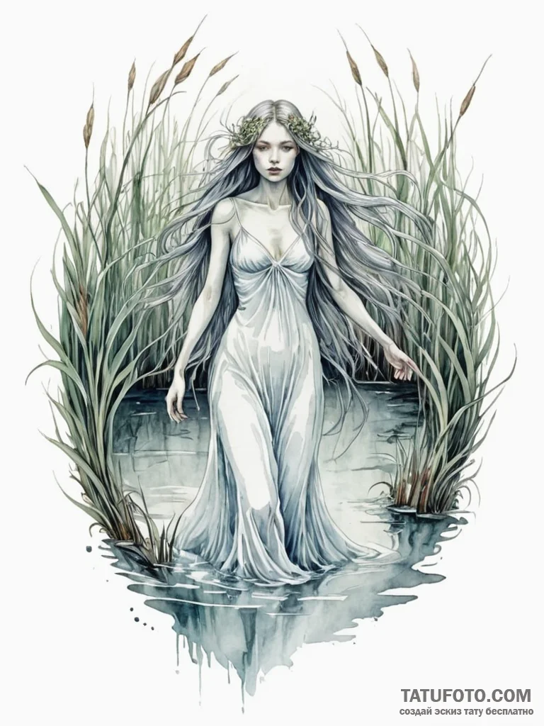 An ethereal watercolor tattoo sketch of a rus... - эскиз тату (№1751149042_0, 28.06.2025 22:17) — Tatufoto.com