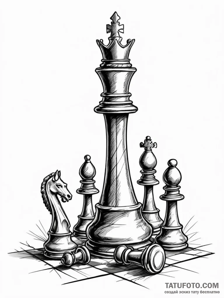 Tattoo sketch a victorious chess piece standi... - эскиз тату (№1751149134_0, 28.06.2025 22:18) — Tatufoto.com