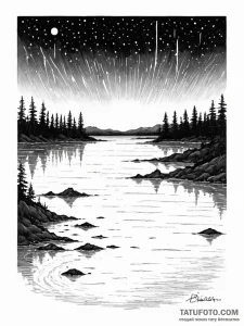 A shot of a bioluminescent bay at night, wate... - эскиз тату (№1751149208_0, 28.06.2025 22:20) — Tatufoto.com