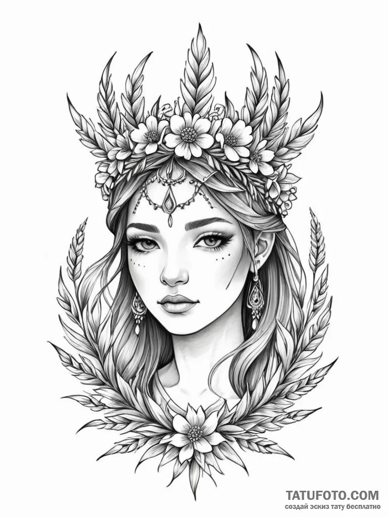Tattoo design: a portrait of mokosh, with a s... - эскиз тату (№1751149303_0, 28.06.2025 22:21) — Tatufoto.com