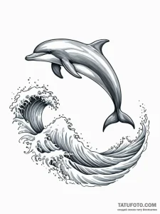 Tattoo design a graceful dolphin, leaping fro... - эскиз тату (№1751150655_0, 28.06.2025 22:44) — Tatufoto.com