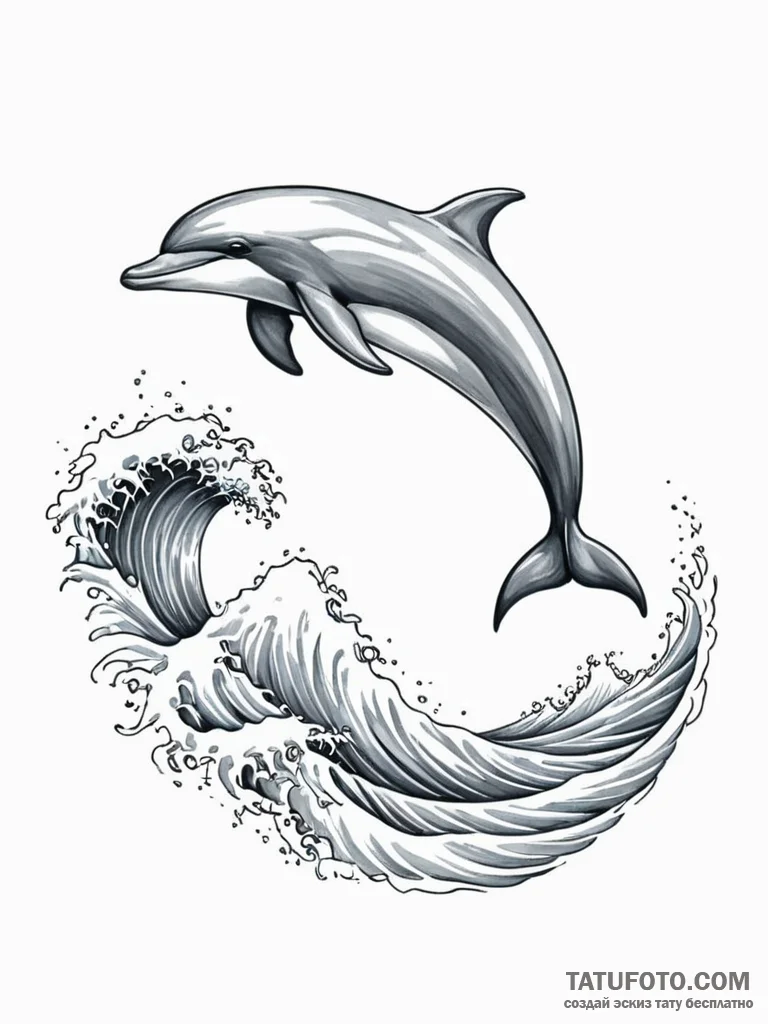 Tattoo design a graceful dolphin, leaping fro... - эскиз тату (№1751150655_0, 28.06.2025 22:44) — Tatufoto.com