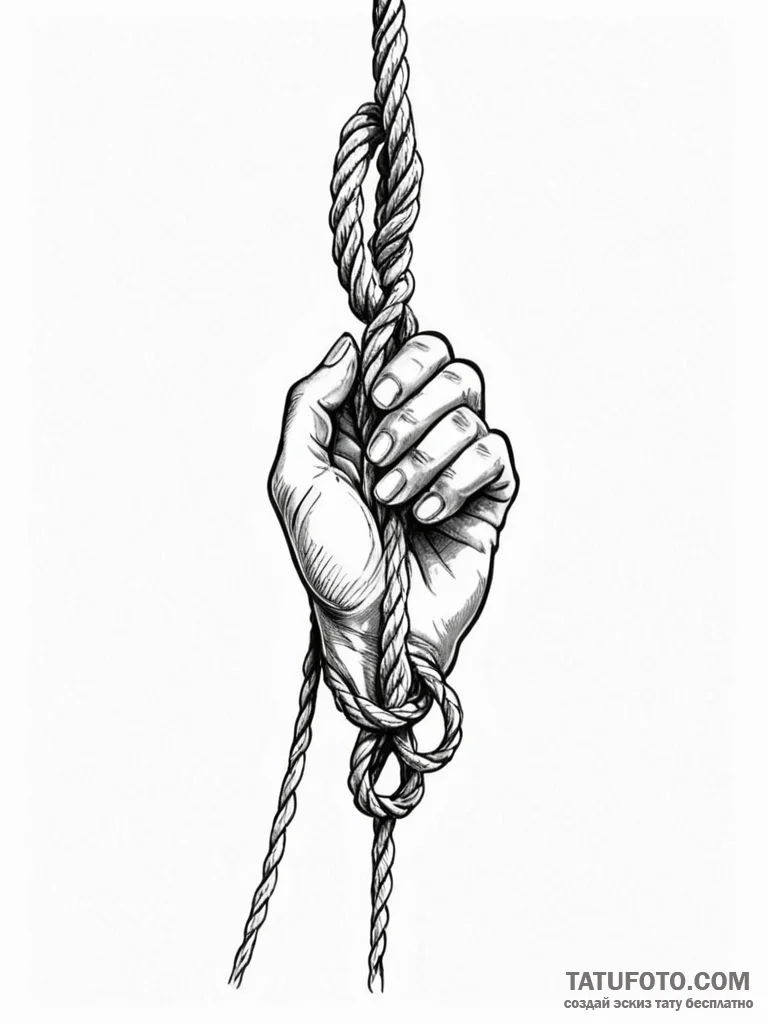 Tattoo design a hand firmly gripping a rope,... - эскиз тату (№1751150987_0, 28.06.2025 22:49) — Tatufoto.com