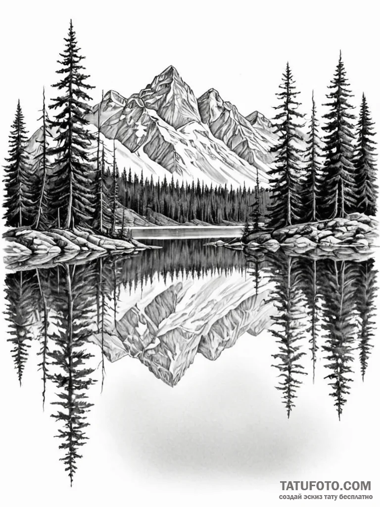 A serene, mirror-like lake in the canadian ro... - эскиз тату (№1751151651_0, 28.06.2025 23:00) — Tatufoto.com