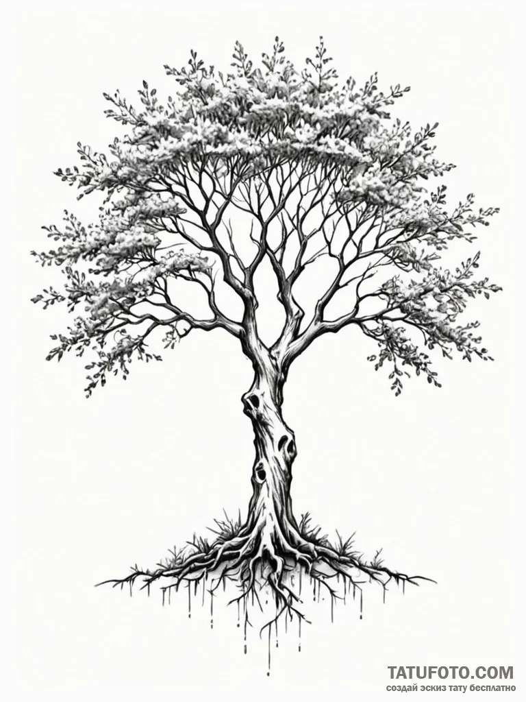 Tattoo sketch two trees whose branches merge... - эскиз тату (№1751153343_0, 28.06.2025 23:29) — Tatufoto.com