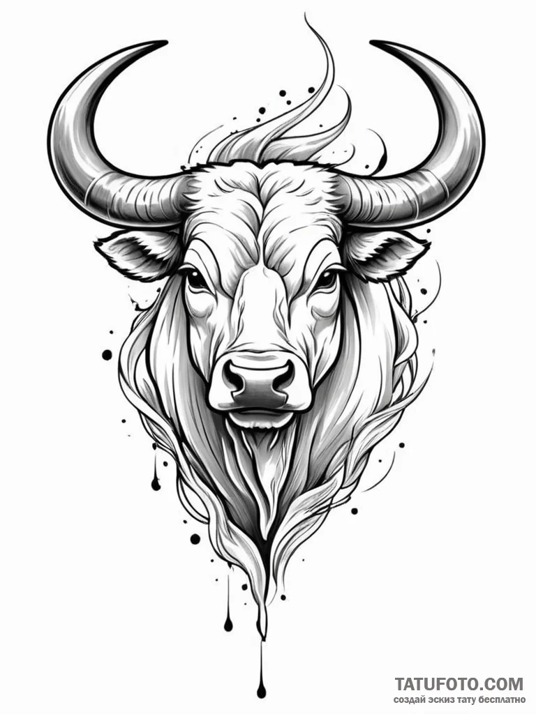 Tattoo design a taurus bull, depicted in a fl... - эскиз тату (№1751153430_0, 28.06.2025 23:30) — Tatufoto.com