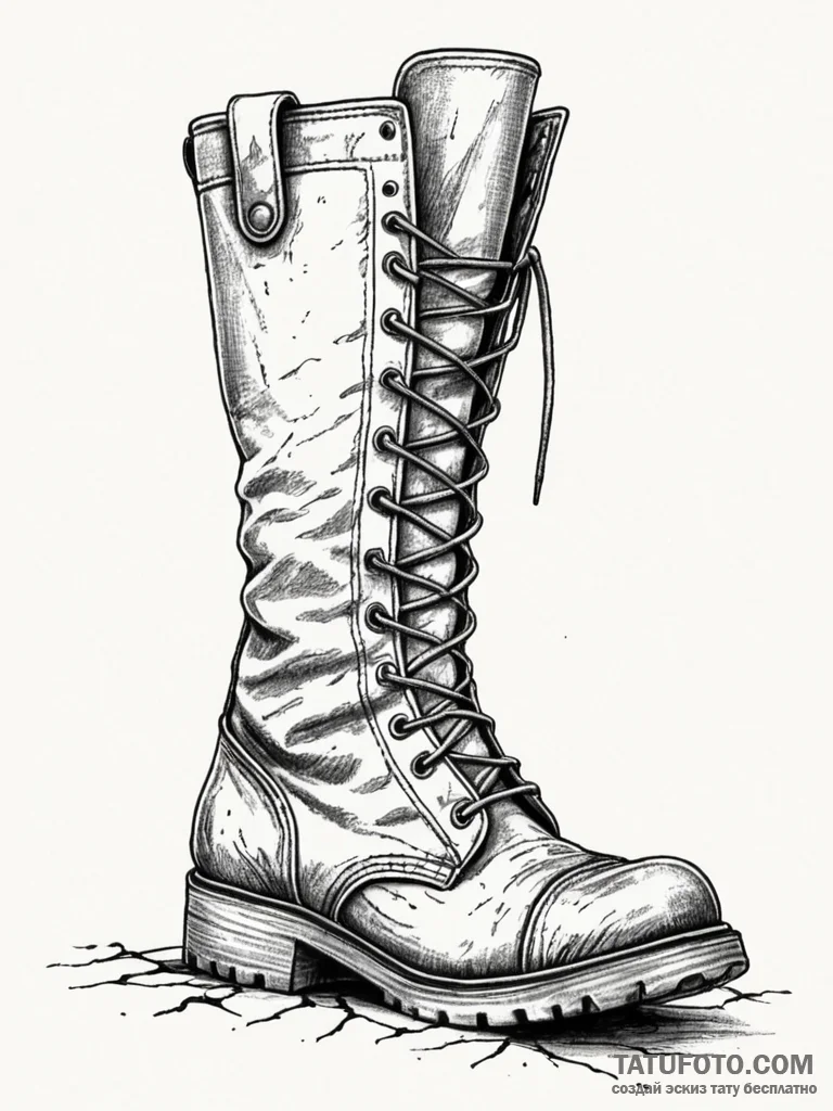Tattoo design a weathered combat boot with de... - эскиз тату (№1751154642_0, 28.06.2025 23:50) — Tatufoto.com