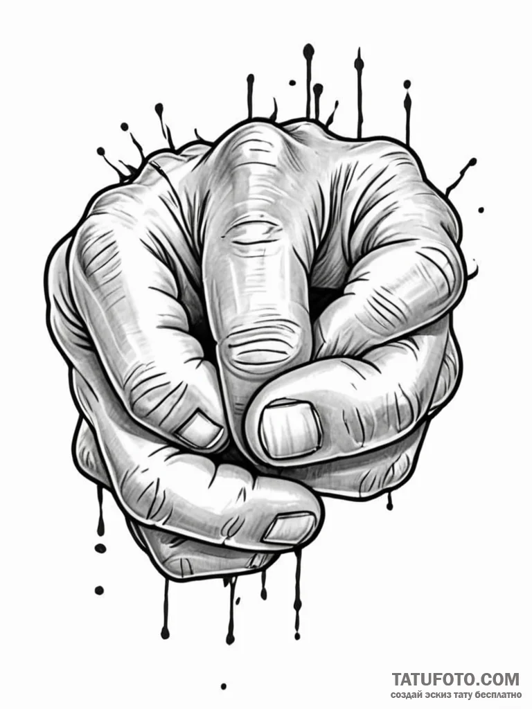 Tattoo sketch a close-up of a fist, showing e... - эскиз тату (№1751155117_0, 28.06.2025 23:58) — Tatufoto.com