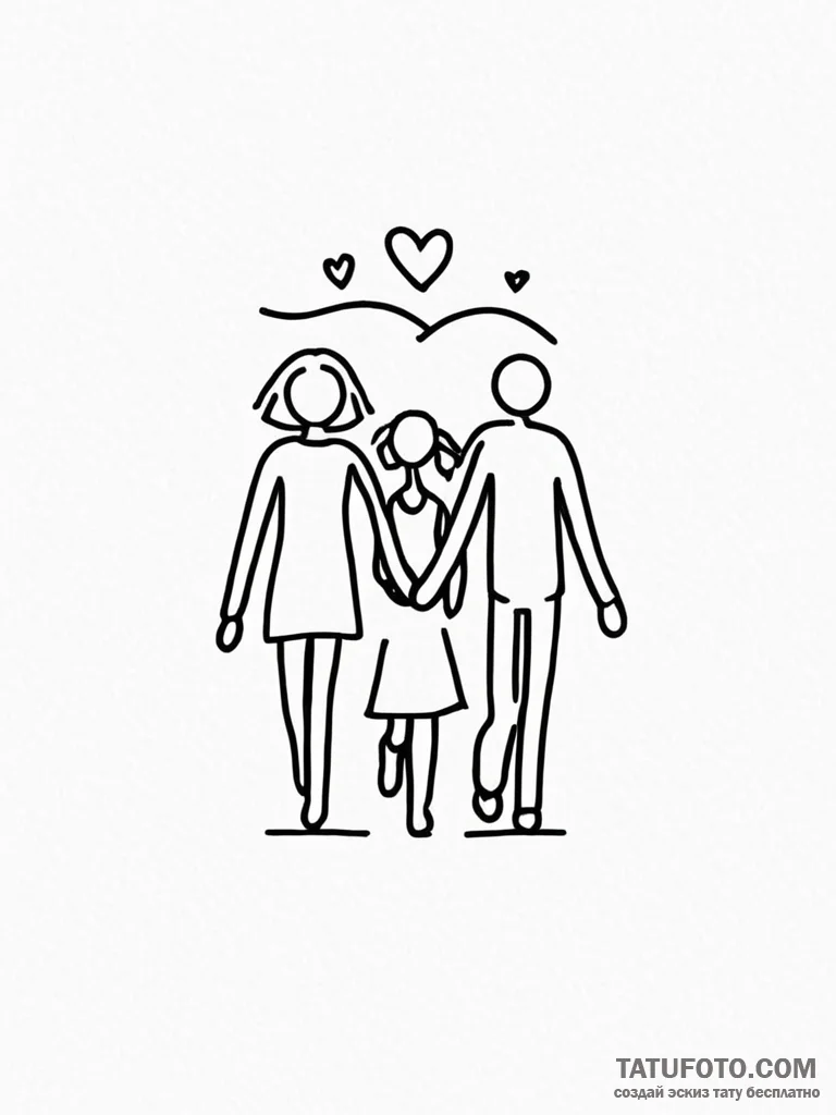 Tattoo design a stylized drawing of a family... - эскиз тату (№1751157679_0, 29.06.2025 00:41) — Tatufoto.com