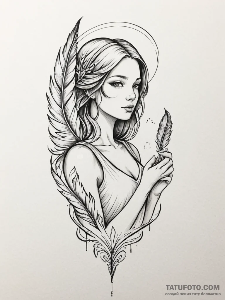 Tattoo design a virgo maiden holding a single... - эскиз тату (№1751157983_0, 29.06.2025 00:46) — Tatufoto.com