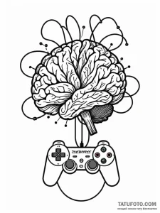 Tattoo design a brain connected to a game con... - эскиз тату (№1751159031_0, 29.06.2025 01:03) — Tatufoto.com