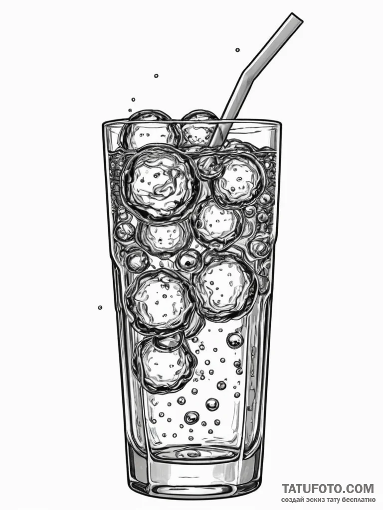 A close-up of the carbonation bubbles rising... - эскиз тату (№1751159199_0, 29.06.2025 01:06) — Tatufoto.com