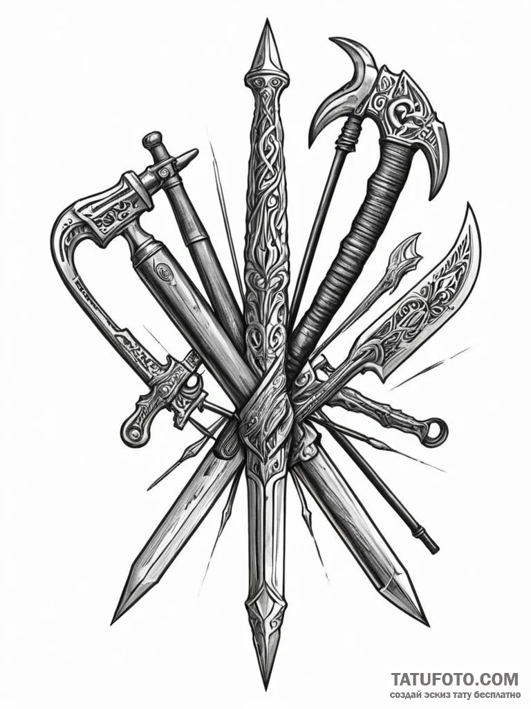 группа 6: инструменты и оружие (tools & weapo... - эскиз тату (№1751160034_0, 29.06.2025 01:20) — Tatufoto.com