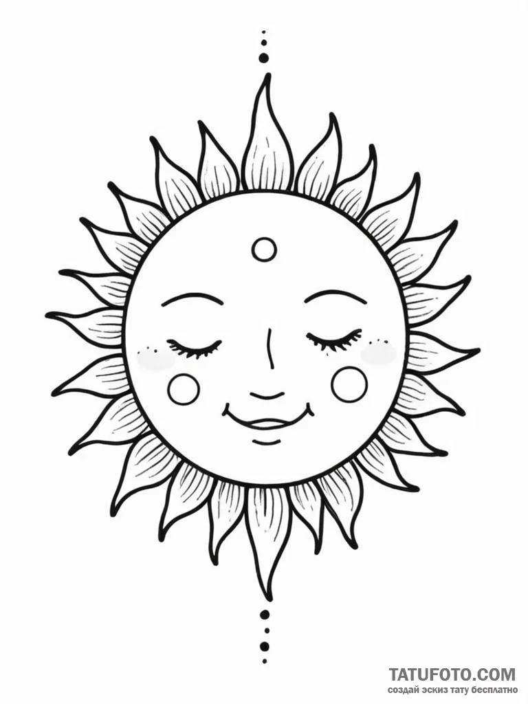 Tattoo sketch a simple, happy sun or moon wit... - эскиз тату (№1751160534_0, 29.06.2025 01:28) — Tatufoto.com