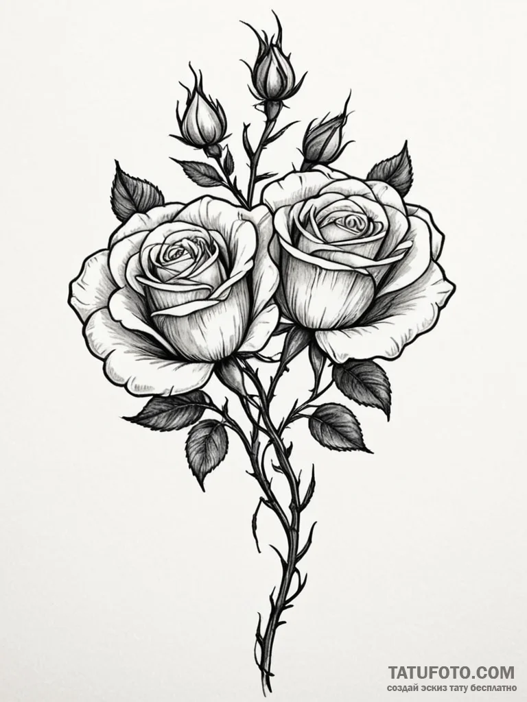 Tattoo sketch a single rose with two intertwi... - эскиз тату (№1751160691_0, 29.06.2025 01:31) — Tatufoto.com