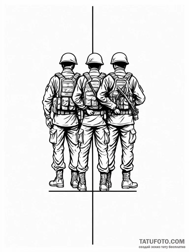 Tattoo sketch a silhouette of soldiers standi... - эскиз тату (№1751160778_0, 29.06.2025 01:32) — Tatufoto.com