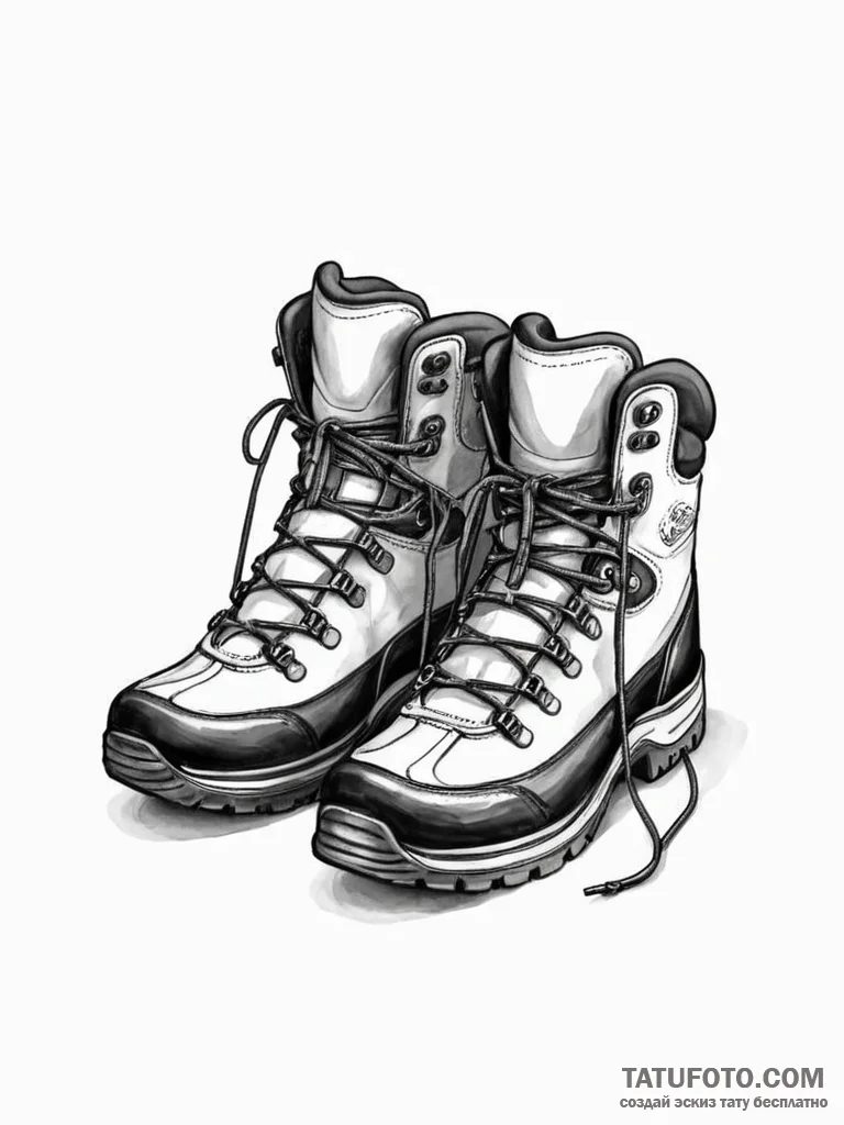 Tattoo sketch a pair of hiking boots, one on... - эскиз тату (№1751160940_0, 29.06.2025 01:35) — Tatufoto.com