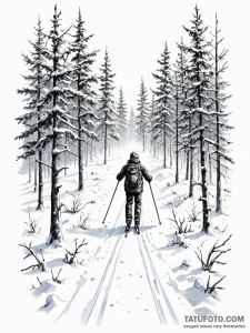A person cross-country skiing through a silen... - эскиз тату (№1751161380_0, 29.06.2025 01:43) — Tatufoto.com