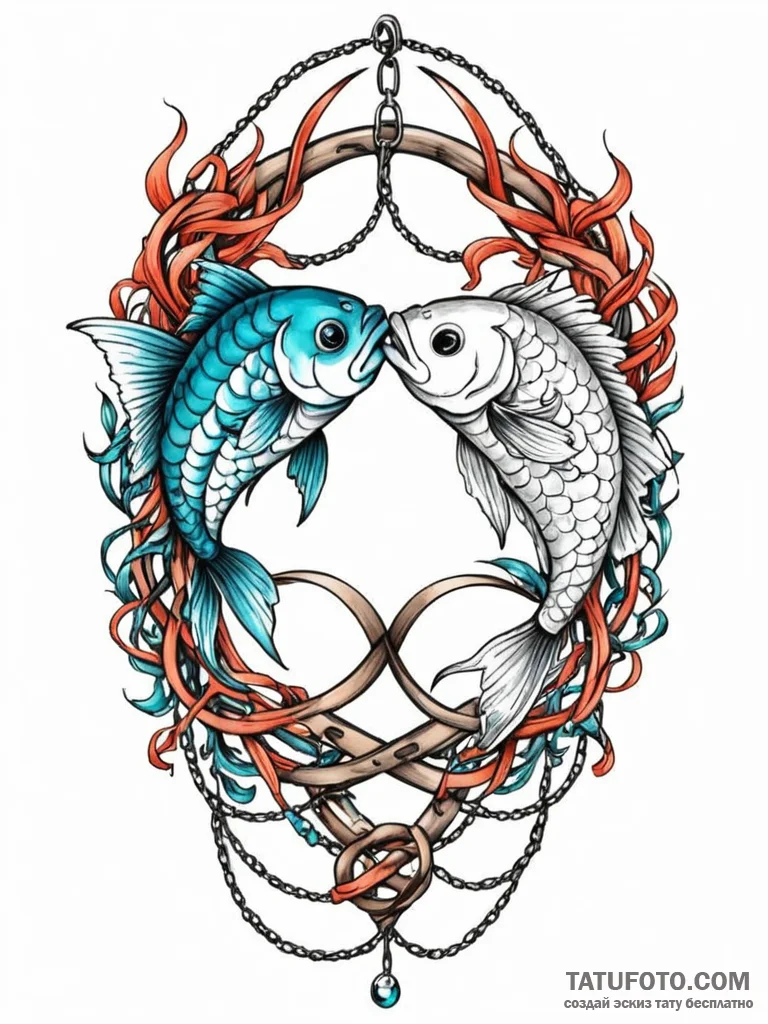 Tattoo design pisces fish, intertwined with c... - эскиз тату (№1751161604_0, 29.06.2025 01:46) — Tatufoto.com