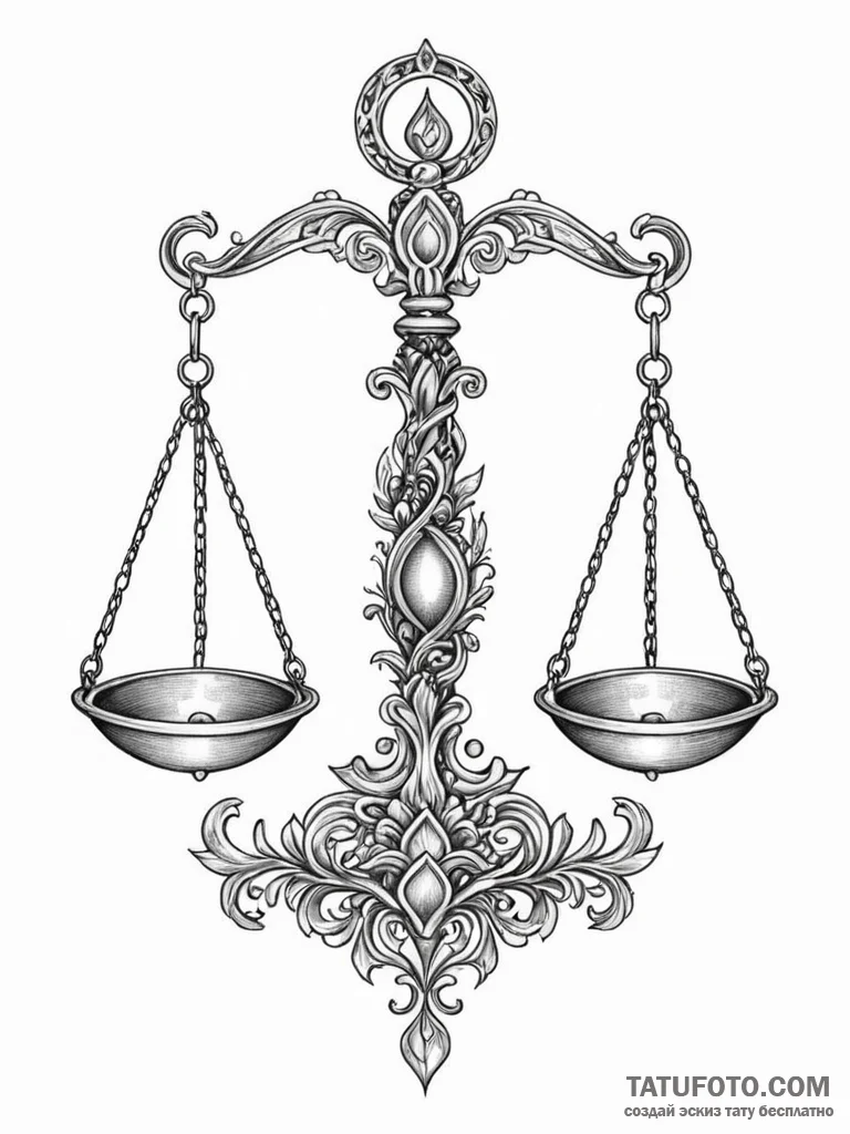 Tattoo sketch libra's scales, intricately det... - эскиз тату (№1751162201_0, 29.06.2025 01:56) — Tatufoto.com