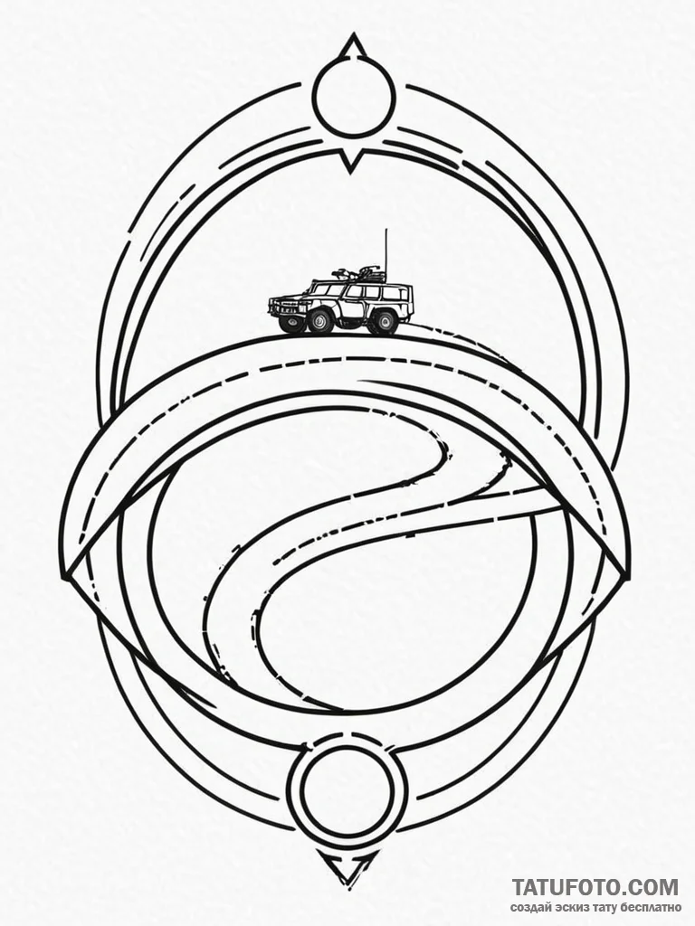 Tattoo design a stylized military vehicle tra... - эскиз тату (№1751162283_0, 29.06.2025 01:58) — Tatufoto.com