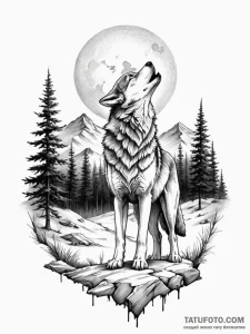 Tattoo design a lone wolf standing calmly in... - эскиз тату (№1751162459_0, 29.06.2025 02:00) — Tatufoto.com