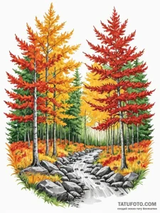 The vibrant, fiery colors of autumn foliage i... - эскиз тату (№1751162557_0, 29.06.2025 02:02) — Tatufoto.com
