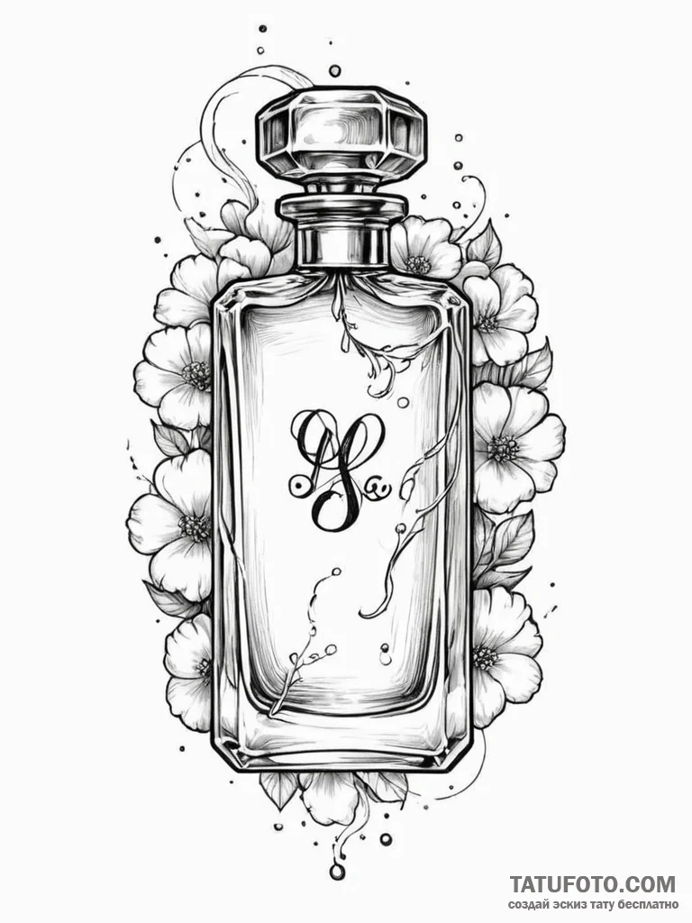 Tattoo design a vintage perfume bottle with a... - эскиз тату (№1751163160_0, 29.06.2025 02:12) — Tatufoto.com