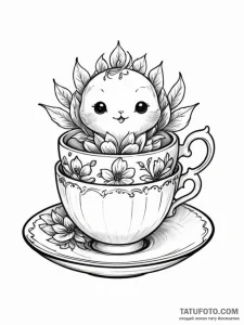 Tattoo sketch a stylized teacup with a whimsi... - эскиз тату (№1751163261_0, 29.06.2025 02:14) — Tatufoto.com