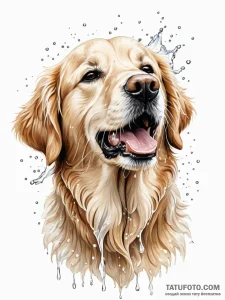 A close-up portrait of a wet golden retriever... - эскиз тату (№1751163563_0, 29.06.2025 02:19) — Tatufoto.com