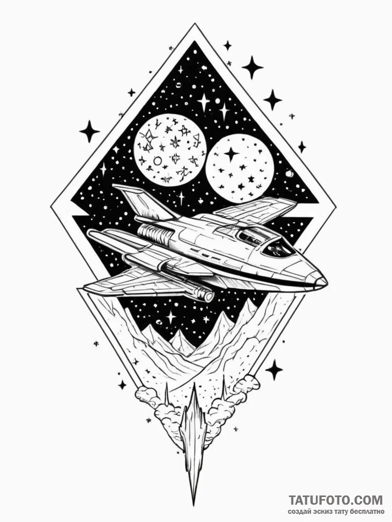Tattoo design a retro pixelated spaceship fly... - эскиз тату (№1751164068_0, 29.06.2025 02:27) — Tatufoto.com