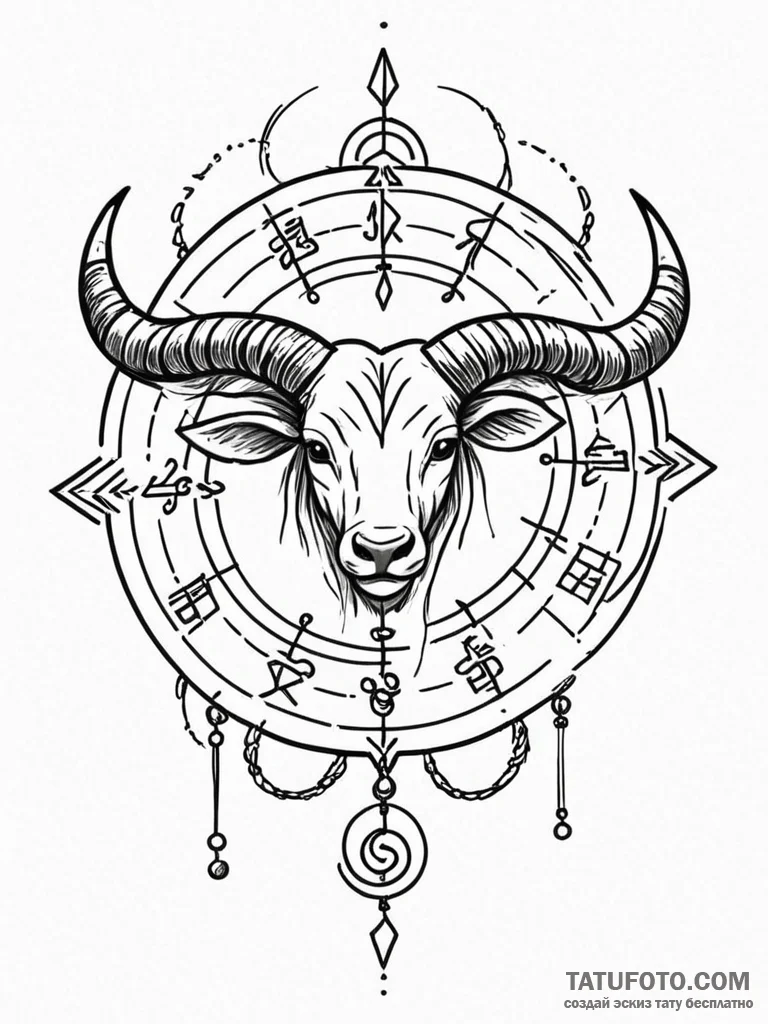 Tattoo sketch a zodiac glyph with a rough, ha... - эскиз тату (№1751164233_0, 29.06.2025 02:30) — Tatufoto.com
