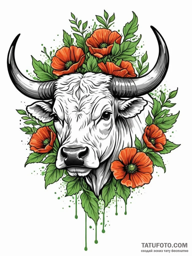 Tattoo design a taurus bull's head emerging f... - эскиз тату (№1751164399_0, 29.06.2025 02:33) — Tatufoto.com