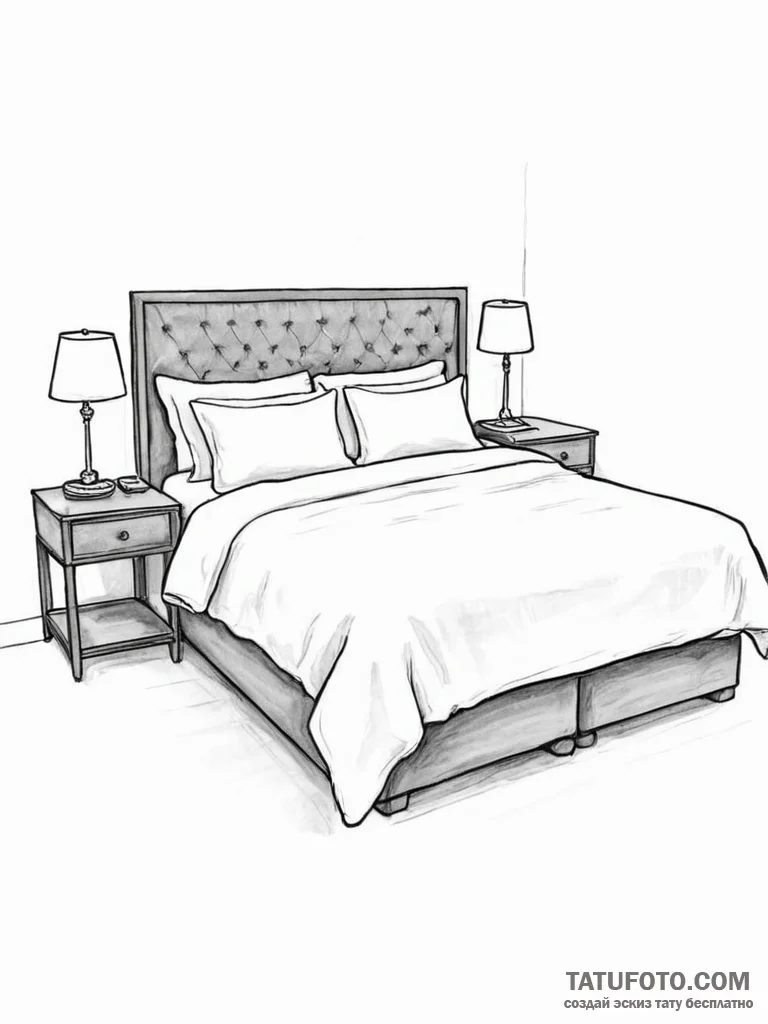 A perfectly made hotel bed with crisp white l... - эскиз тату (№1751165819_0, 29.06.2025 02:56) — Tatufoto.com