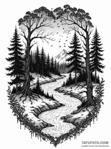 Tattoo design: a dark, mystical forest scene... - эскиз тату (№1751166049_0, 29.06.2025 03:00) — Tatufoto.com