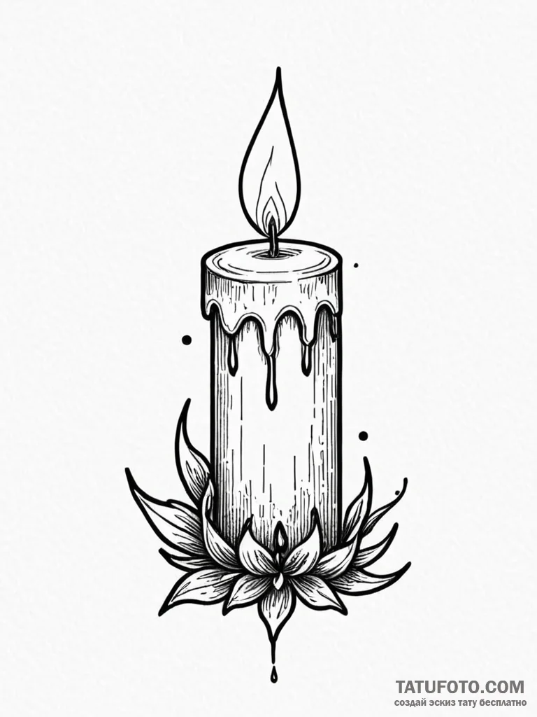 Tattoo sketch a single, flickering candle fla... - эскиз тату (№1751166231_0, 29.06.2025 03:03) — Tatufoto.com