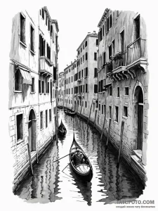 A single gondola gliding through a quiet vene... - эскиз тату (№1751166853_0, 29.06.2025 03:14) — Tatufoto.com