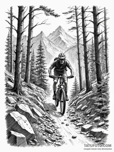 A shot of a mountain biker navigating a narro... - эскиз тату (№1751166941_0, 29.06.2025 03:15) — Tatufoto.com