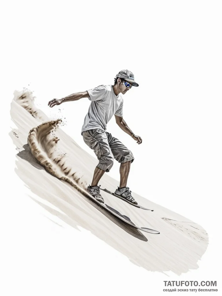 A person sandboarding down a large dune. - эскиз тату (№1751167177_0, 29.06.2025 03:19) — Tatufoto.com